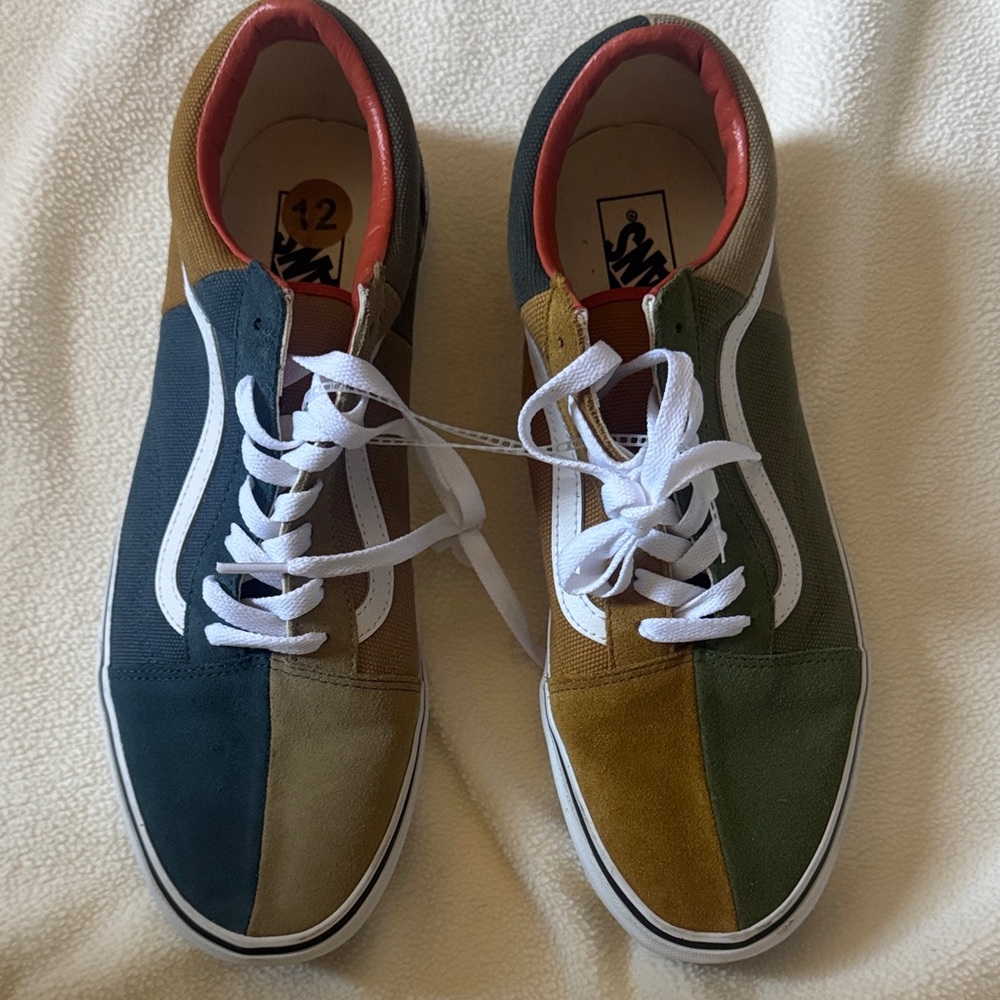 Vans Men's Green and Brown Patchwork Sneakers